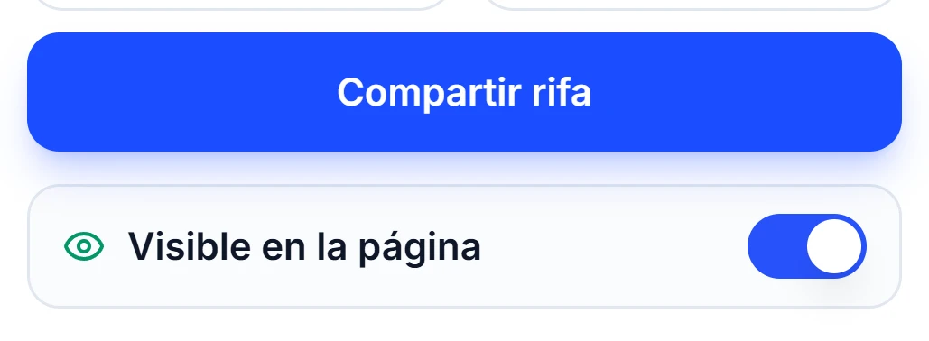 Panel de Riffast: botón Compartir rifa y la rifa visible en la página